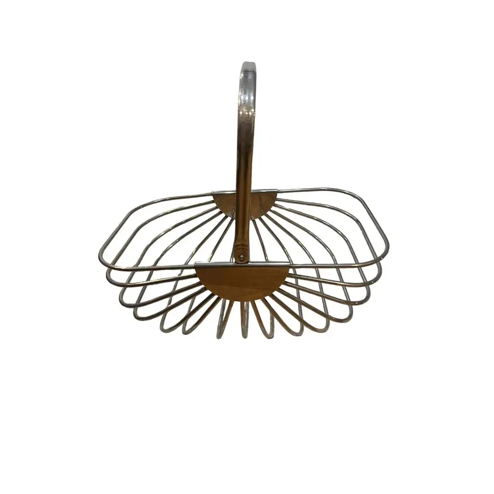 Godinger Vintage Silver Metal Wire Fruit‎ Basket Folding Handle GUC Art Deco